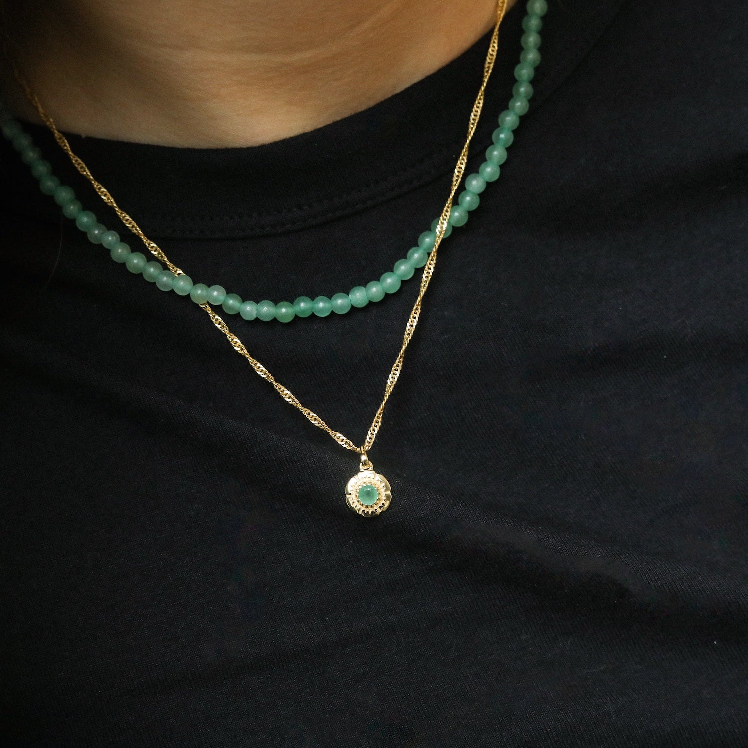 Vintage Emerald Flower Pendant | 14K Gold
